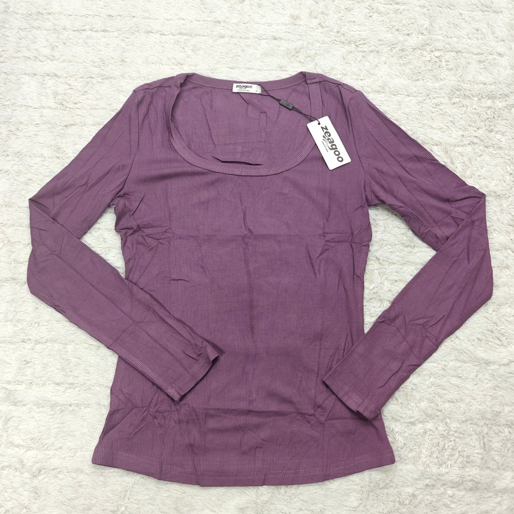 Zeagoo Purple Rib‎ Knit Top Womens Medium Long Sleeve T-Shirt Casual NWT